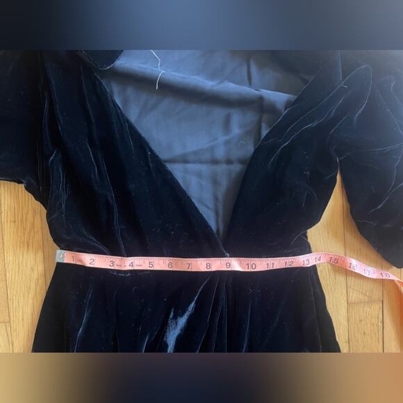 60s Vintage Black Silk Velvet Saks Fifth Ave Wrap Dress - Picture 6 of 13